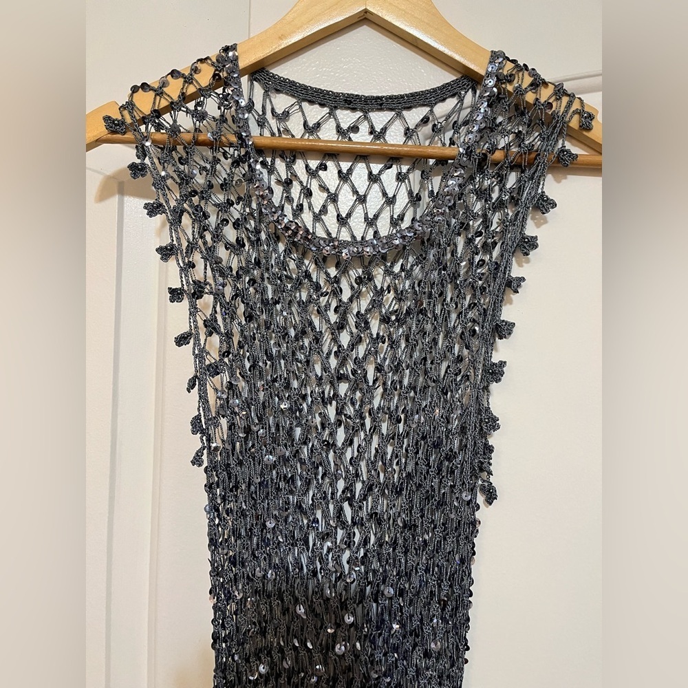 Vintage crochet knit sequin fishnet swimsuit coverup
